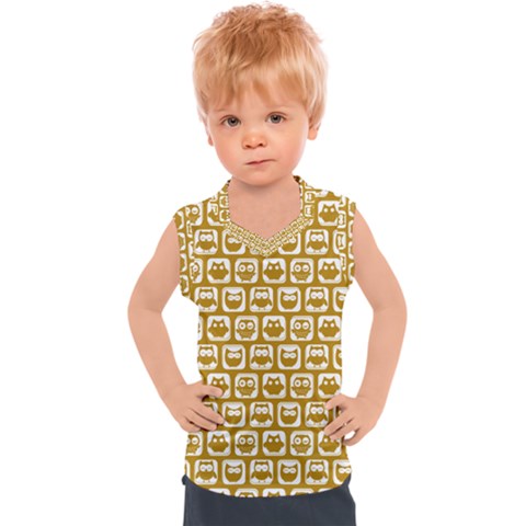 Olive And White Owl Pattern Kids  Sport Tank Top by GardenOfOphir
