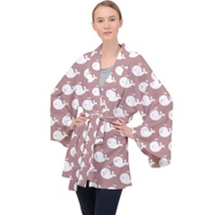 Cute Whale Illustration Pattern Long Sleeve Velvet Kimono  by GardenOfOphir