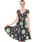 Watermelon Berry Patterns Pattern Cap Sleeve Front Wrap Midi Dress
