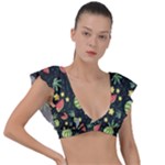 Watermelon Berry Patterns Pattern Plunge Frill Sleeve Bikini Top