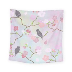 Birds Blossom Seamless Pattern Square Tapestry (small) by Jancukart