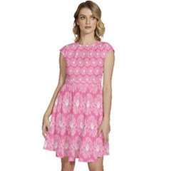 Pink Gerbera Daisy Vector Tile Pattern Cap Sleeve High Waist Dress by GardenOfOphir