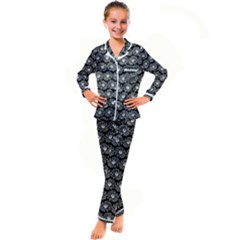 Black And White Gerbera Daisy Vector Tile Pattern Kid s Satin Long Sleeve Pajamas Set by GardenOfOphir