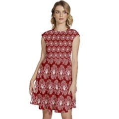 Gerbera Daisy Vector Tile Pattern Cap Sleeve High Waist Dress by GardenOfOphir