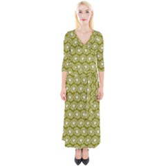 Gerbera Daisy Vector Tile Pattern Quarter Sleeve Wrap Maxi Dress by GardenOfOphir