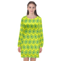 Gerbera Daisy Vector Tile Pattern Long Sleeve Chiffon Shift Dress  by GardenOfOphir
