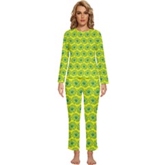 Gerbera Daisy Vector Tile Pattern Womens  Long Sleeve Lightweight Pajamas Set by GardenOfOphir