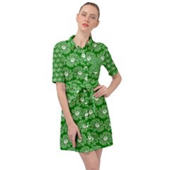 Gerbera Daisy Vector Tile Pattern Belted Shirt Dress by GardenOfOphir