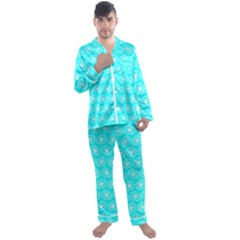 Gerbera Daisy Vector Tile Pattern Men s Long Sleeve Satin Pajamas Set by GardenOfOphir
