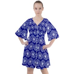 Gerbera Daisy Vector Tile Pattern Boho Button Up Dress by GardenOfOphir