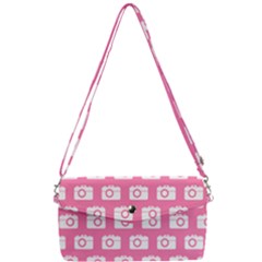 Pink Modern Chic Vector Camera Illustration Pattern Removable Strap Clutch Bag by GardenOfOphir