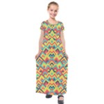 Trendy Chic Modern Chevron Pattern Kids  Short Sleeve Maxi Dress