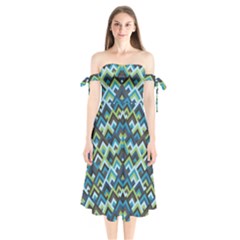 Trendy Chic Modern Chevron Pattern Shoulder Tie Bardot Midi Dress by GardenOfOphir