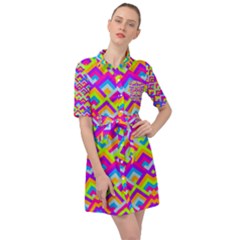 Colorful Trendy Chic Modern Chevron Pattern Belted Shirt Dress by GardenOfOphir