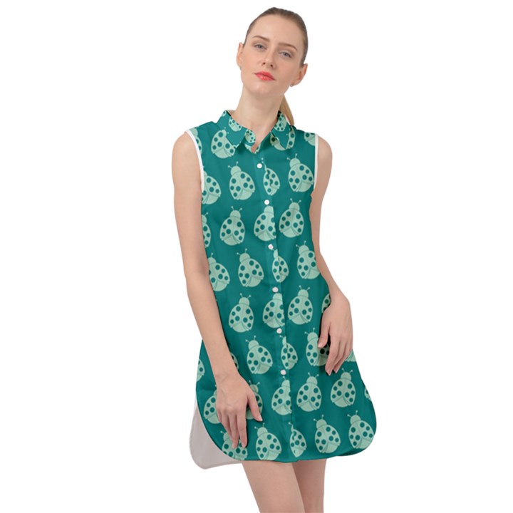 Ladybug Vector Geometric Tile Pattern Sleeveless Shirt Dress