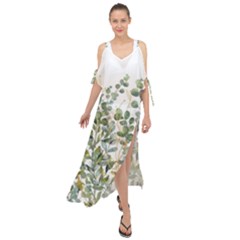 Gold And Green Eucalyptus Leaves Maxi Chiffon Cover Up Dress by Jack14
