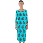Ladybug Vector Geometric Tile Pattern Quarter Sleeve Midi Bodycon Dress
