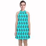 Ladybug Vector Geometric Tile Pattern Velvet Halter Neckline Dress 