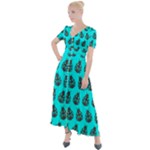 Ladybug Vector Geometric Tile Pattern Button Up Short Sleeve Maxi Dress