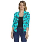 Ladybug Vector Geometric Tile Pattern Women s Draped Front 3/4 Sleeve Shawl Collar Jacket