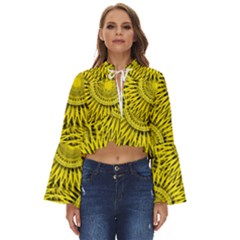 Abstract Sun Pattern Yellow Background Boho Long Bell Sleeve Top by Jancukart