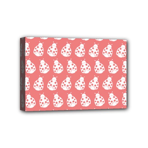Coral And White Lady Bug Pattern Mini Canvas 6  X 4  (stretched) by GardenOfOphir