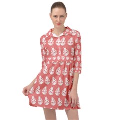 Coral And White Lady Bug Pattern Mini Skater Shirt Dress by GardenOfOphir