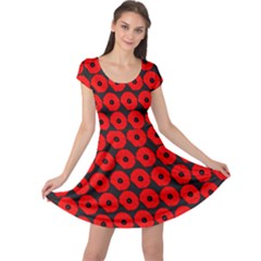 Charcoal And Red Peony Flower Pattern Cap Sleeve Dress by GardenOfOphir