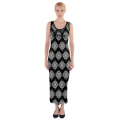 Abstract Knot Geometric Tile Pattern Fitted Maxi Dress by GardenOfOphir