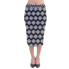 Abstract Knot Geometric Tile Pattern Velvet Midi Pencil Skirt by GardenOfOphir