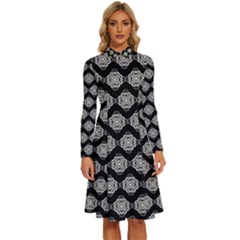 Abstract Knot Geometric Tile Pattern Long Sleeve Shirt Collar A-line Dress by GardenOfOphir