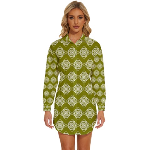 Abstract Knot Geometric Tile Pattern Womens Long Sleeve Shirt Dress by GardenOfOphir