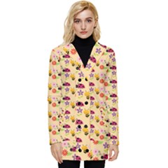 Colorful Ladybug Bess And Flowers Pattern Button Up Hooded Coat  by GardenOfOphir