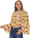 Colorful Ladybug Bess And Flowers Pattern Boho Long Bell Sleeve Top View2