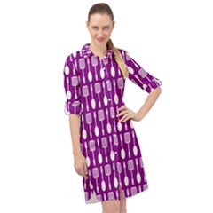 Magenta Spatula Spoon Pattern Long Sleeve Mini Shirt Dress by GardenOfOphir