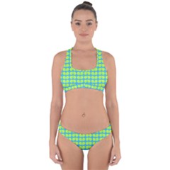 Blue Lime Leaf Pattern Cross Back Hipster Bikini Set by GardenOfOphir