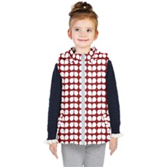 Red And White Leaf Pattern Kids  Hooded Puffer Vest by GardenOfOphir