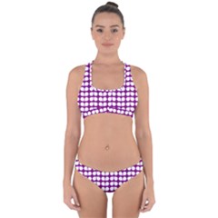 Purple And White Leaf Pattern Cross Back Hipster Bikini Set by GardenOfOphir