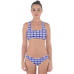 Blue And White Leaf Pattern Cross Back Hipster Bikini Set by GardenOfOphir