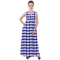 Blue And White Leaf Pattern Empire Waist Velour Maxi Dress by GardenOfOphir