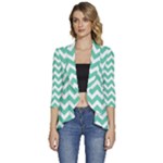 Chevron Pattern Giftt Women s 3/4 Sleeve Ruffle Edge Open Front Jacket