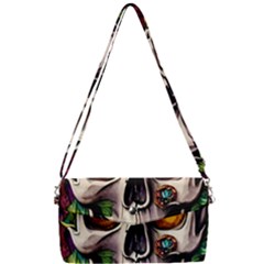 Gothic Skull With Flowers - Cute And Creepy Removable Strap Clutch Bag by GardenOfOphir