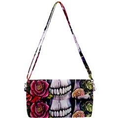Sugar Skull With Flowers - Day Of The Dead Removable Strap Clutch Bag by GardenOfOphir