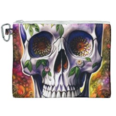 Cute Sugar Skull With Flowers - Day Of The Dead Canvas Cosmetic Bag (xxl) by GardenOfOphir