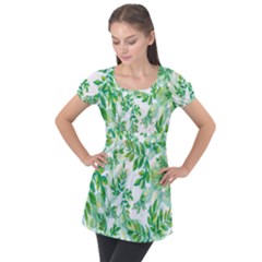 Leaves-37 Puff Sleeve Tunic Top by nateshop