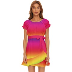 Spectrum Puff Sleeve Frill Dress by nateshop