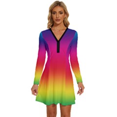 Spectrum Long Sleeve Deep V Mini Dress  by nateshop
