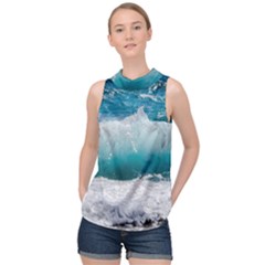 Waves High Neck Satin Top by nateshop