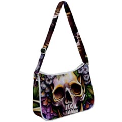 Death Skull Floral Zip Up Shoulder Bag by GardenOfOphir