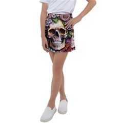 Death Skull Floral Kids  Tennis Skirt